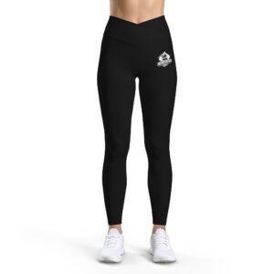 4295821440930637430_2048.jpeg Black Luxe Leggings with White Floral Patch — Women's High-Waist Activewear