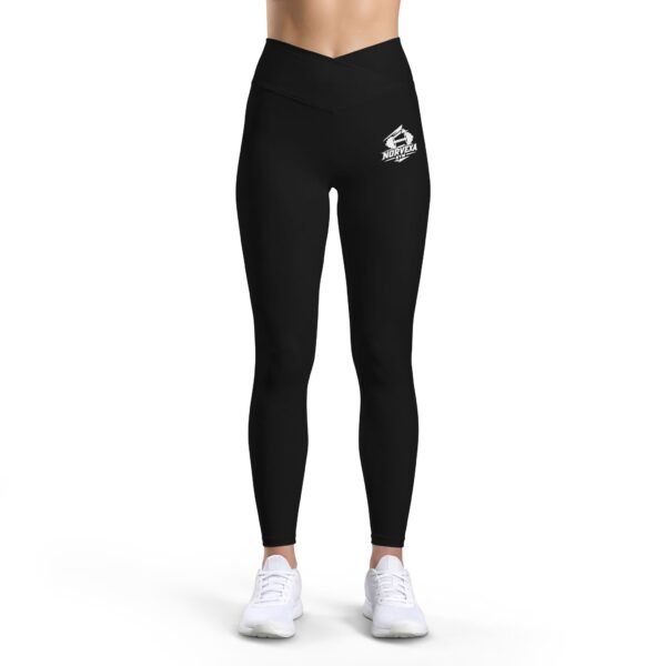 Black Luxe Leggings with White Floral Patch — Women's High-Waist Activewear